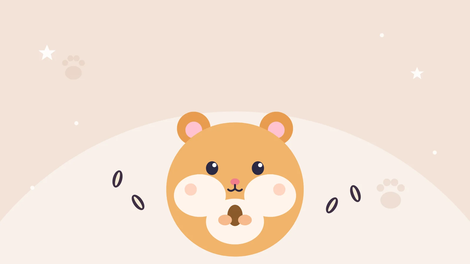 Getekende hamster met een zonnebloempit op een zachte perzikkleurige achtergrond