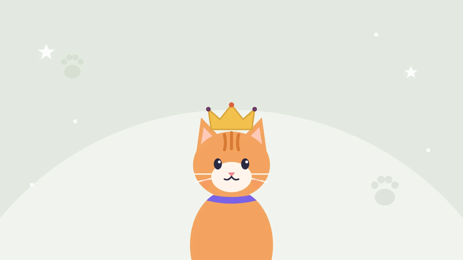 Getekende rode kat met een kroontje op een zachte groene achtergrond