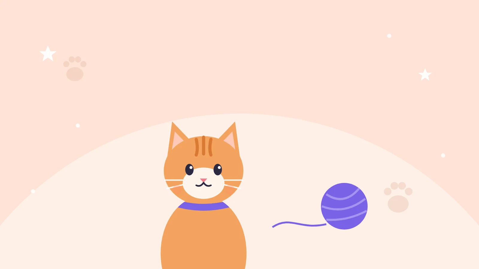 Getekende rode kat met een bolletje wol op een perzikkleurige achtergrond